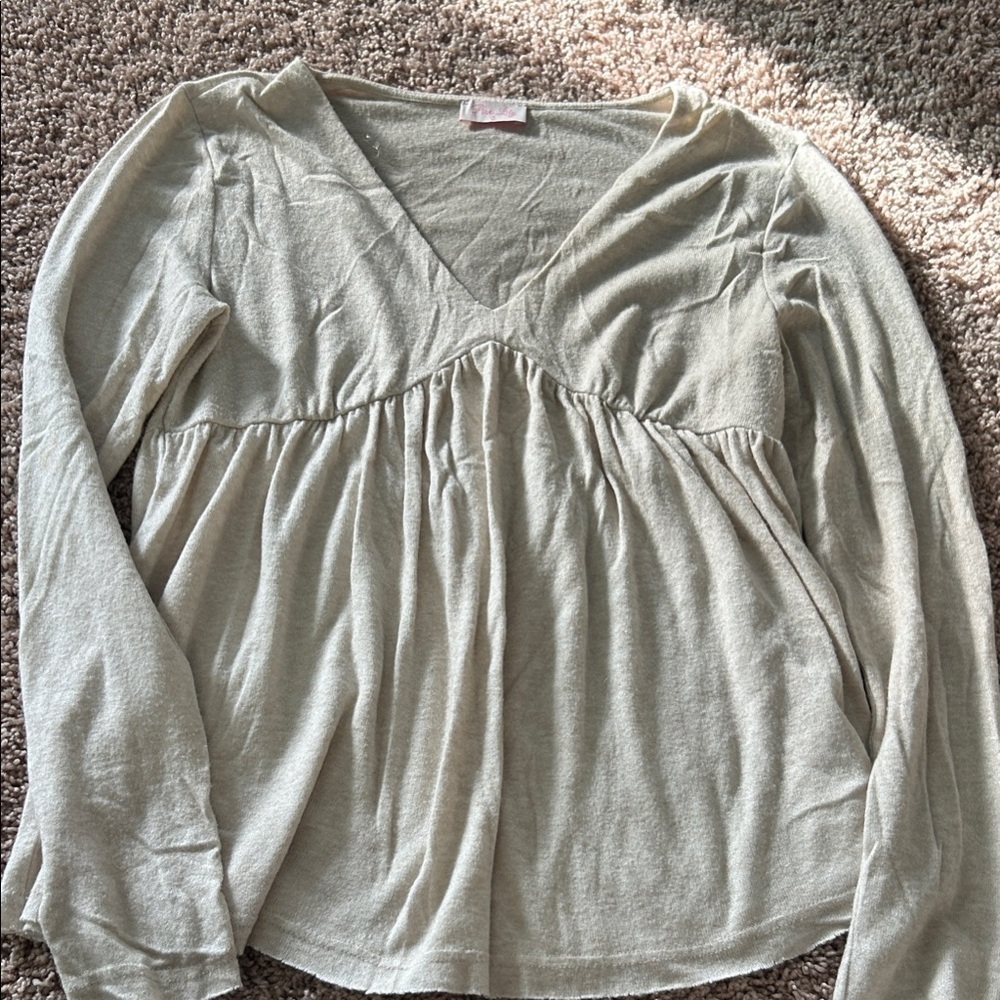 Pink Lily Boutique baby doll Cream V-Neck Women's Top